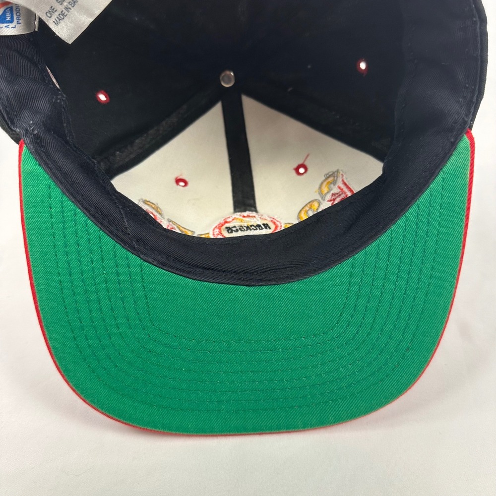 Vintage 90s Houston Rockets Hat Black Red NBA Snapback Green Underbill The G Cap - Picture 7 of 10